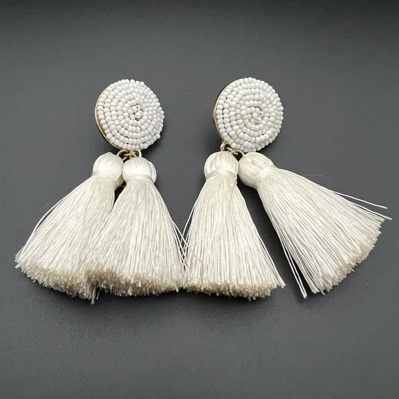 BaubleBar White Tassel and Seed Bead Earrings Boho Wedding - Picture 1 of 4